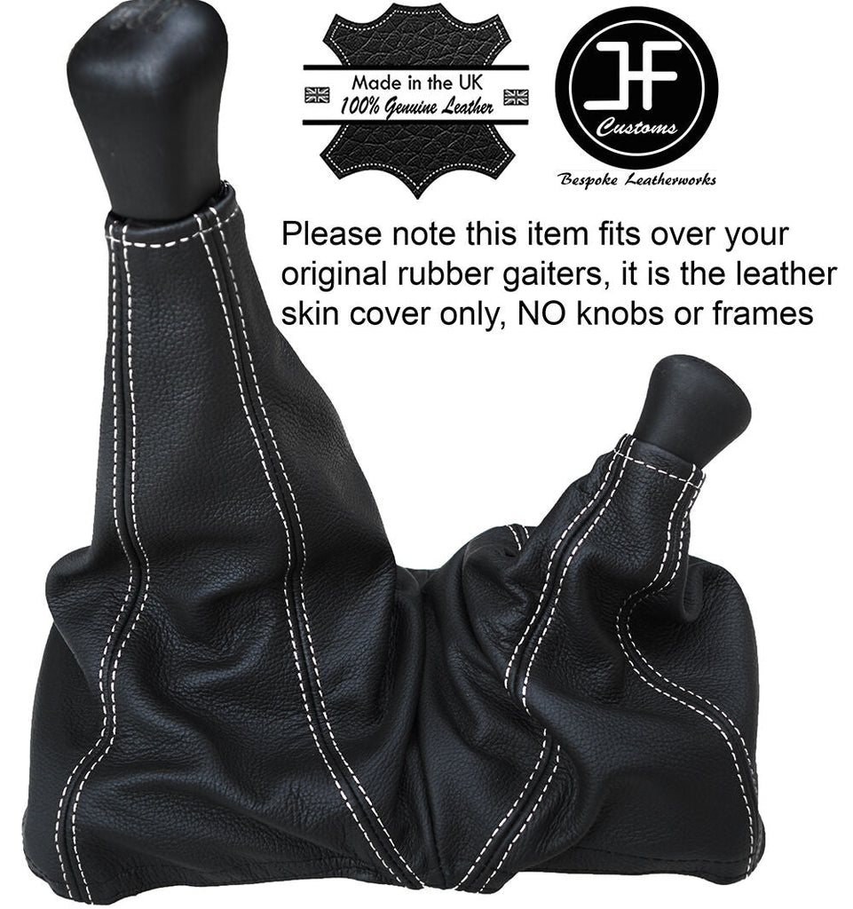 WHITE STICH FULL LEATHER GEAR GAITER FITS LAND ROVER DEFENDER 07-16 OVER RUBBER