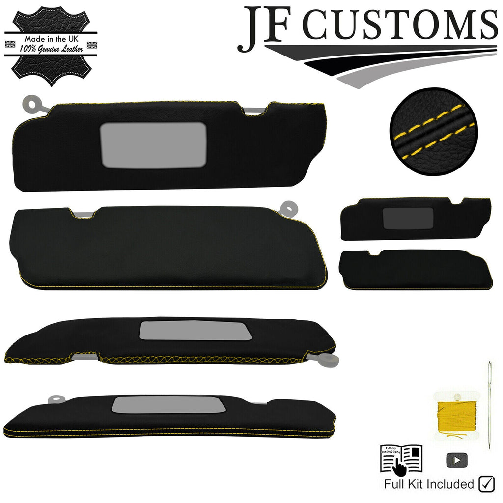 YELLOW CROSS STITCH ITALIAN LEATHER 2X SUN VISOR COVERS FOR TRIUMPH TR7 76-82