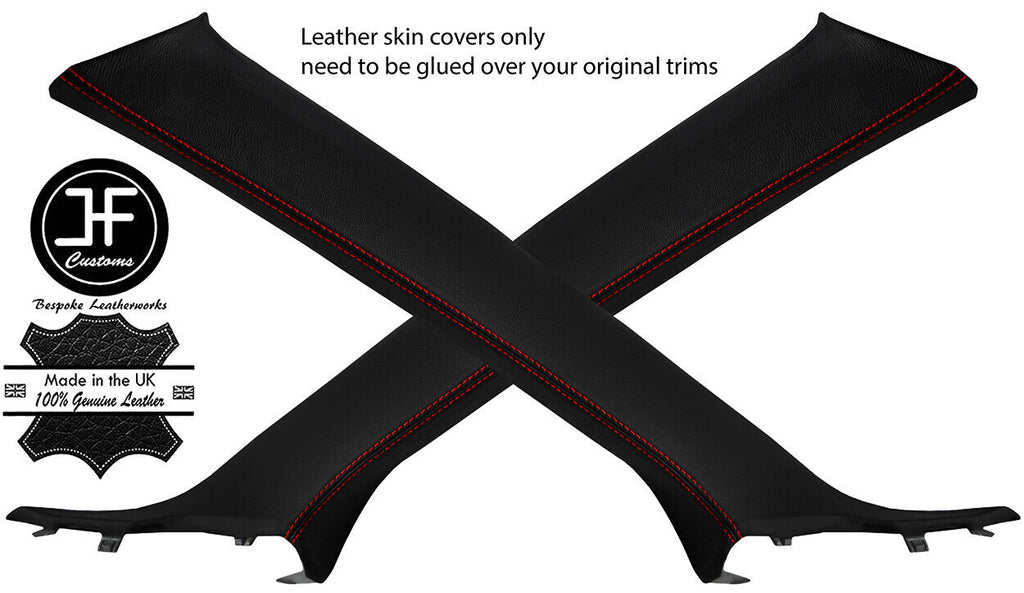 RED STITCH 2X A PILLAR LEATHER COVERS FOR MITSUBISHI LANCER EVO 10 X 08-16