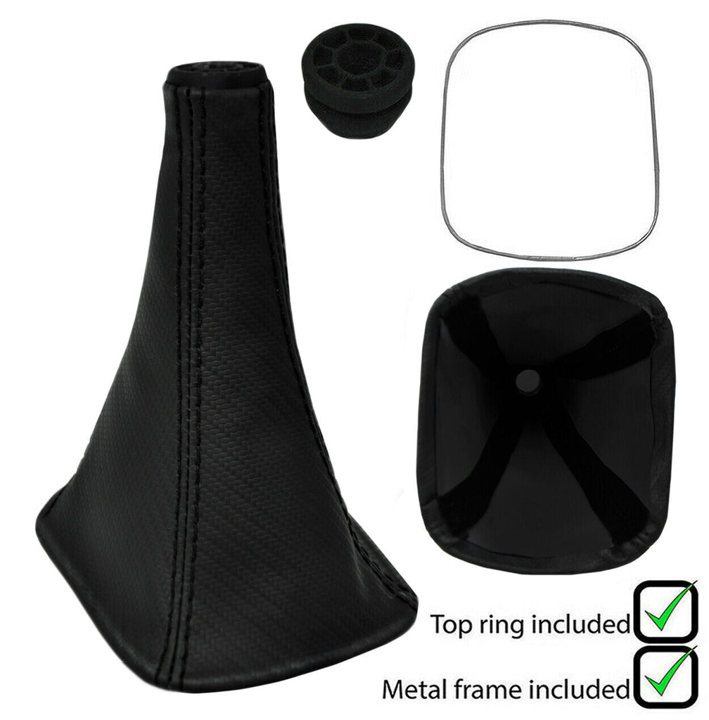 BLACK STITCH CARBON VINYL GEAR GAITER+METAL FRAME+TOP RING FOR TOYOTA MR2 00-07