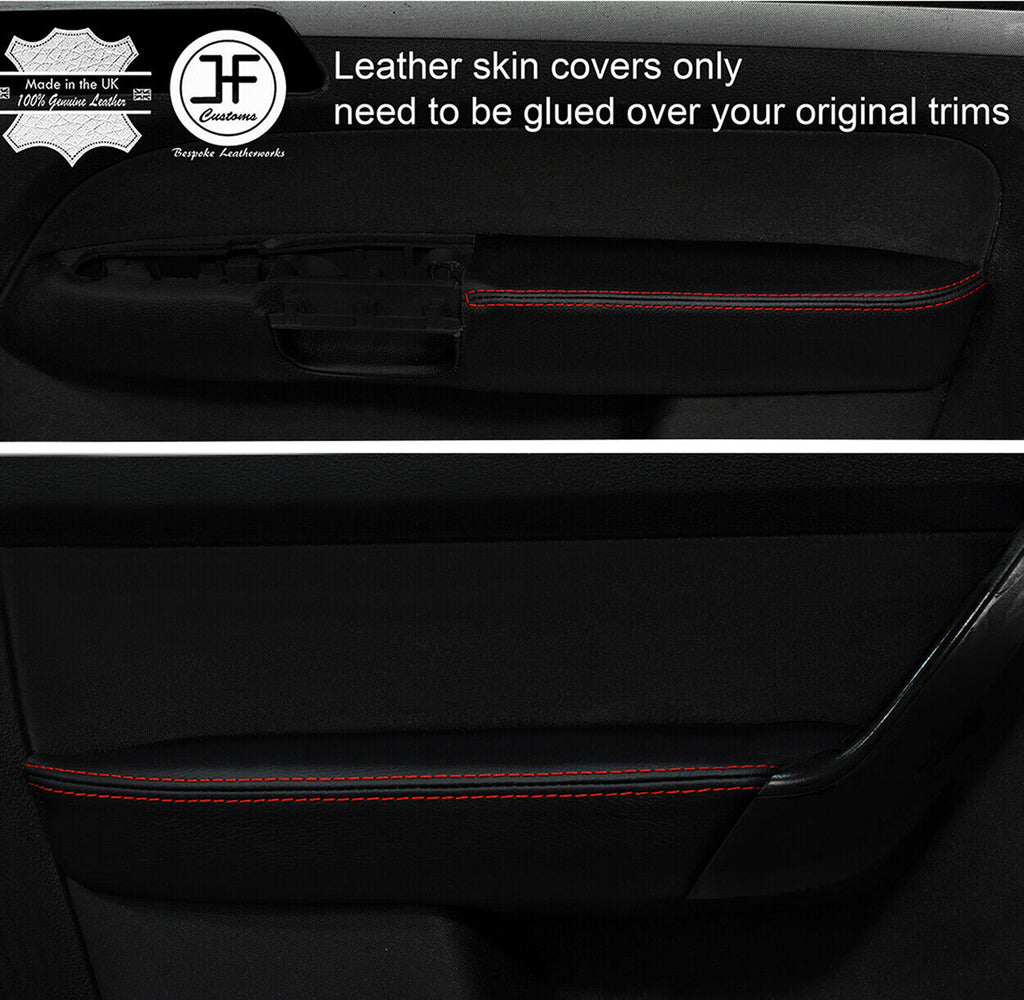 RED STITCH 2X FRONT DOOR ARMREST REAL LEATHER COVERS FITS VW TOURAN 2003-2010