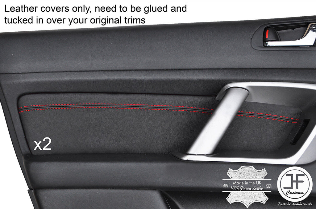 RED STITCH 2X FRONT DOOR CARD TRIM LEATHER COVERS FITS SUBARU OUTBACK 2003-09