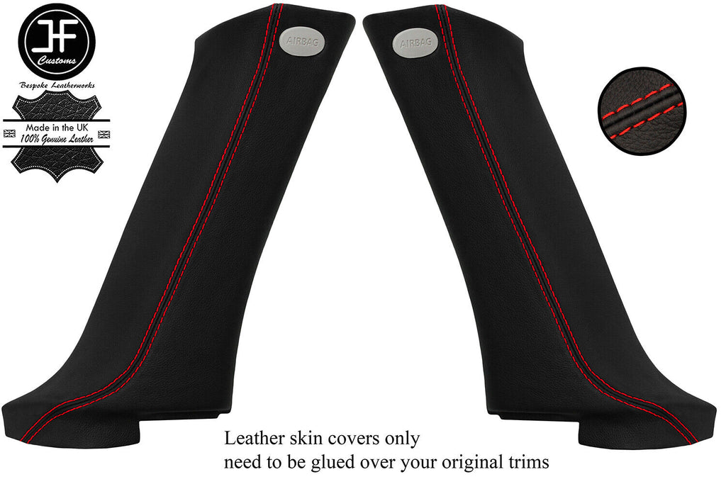 RED STITCH 2X REAR C PILLAR LEATHER COVERS FOR RANGE ROVER SPORT 2005-2013
