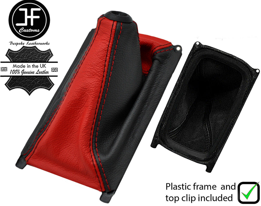 BLACK& RED LEATHER GEAR GAITER +PLASTIC FRAME+ TOP RING FOR HONDA CIVIC 88-95