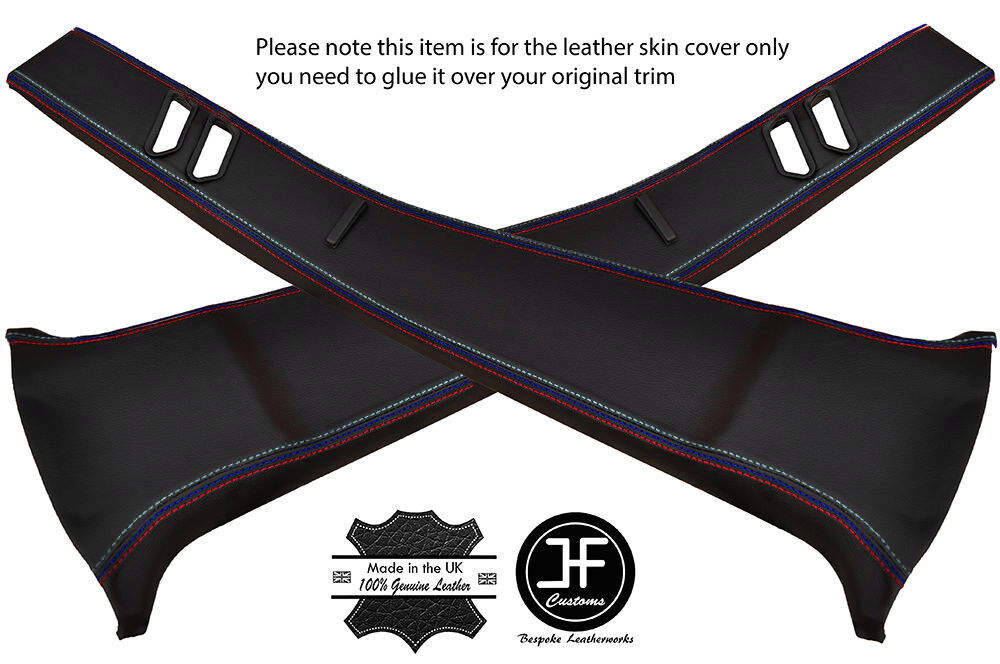 BLACK & TRI LEATHER 2X B PILLAR TRIM COVERS FITS BMW E23 7 SERIES 1977-1986