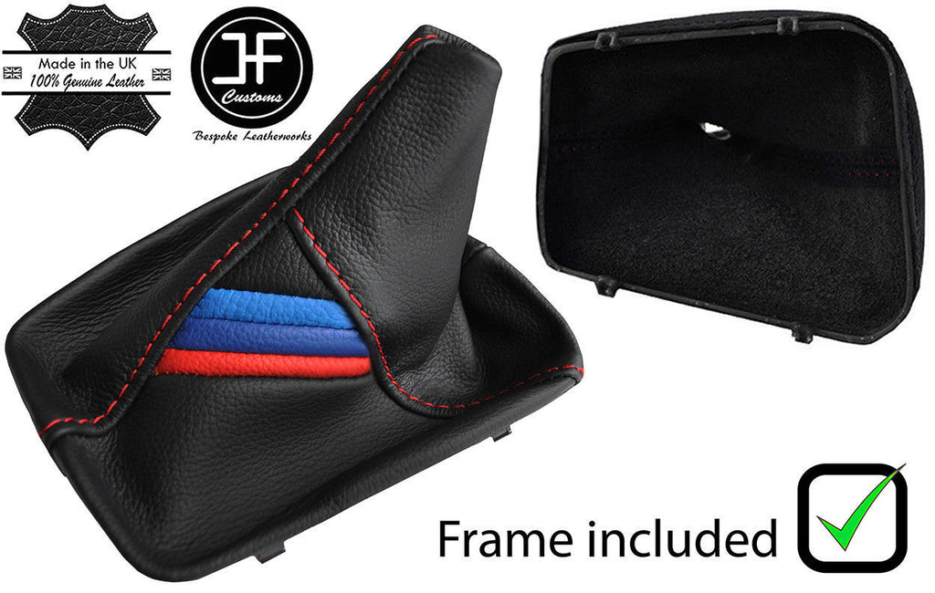 RED STITCH TRI STRIPE LEATHER GEAR GAITER+PLASTIC FRAME FOR BMW E46 99-05 MANUAL
