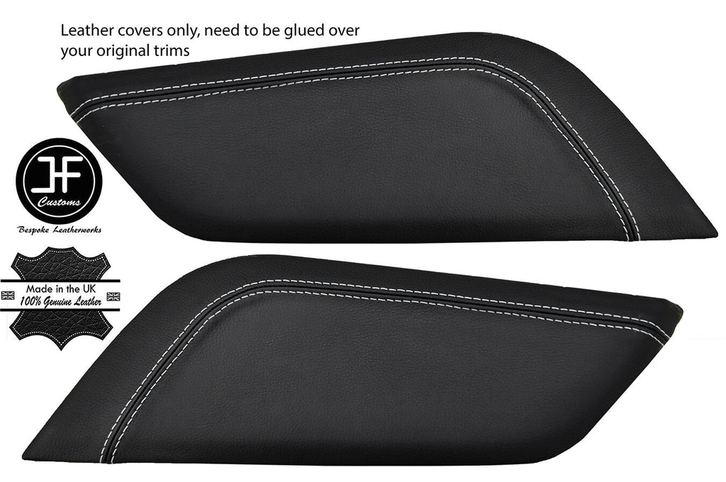 WHITE STITCH 2X CENTRE CONSOLE KNEE PADS LEATHER COVERS FITS FORD MUSTANG 15-17