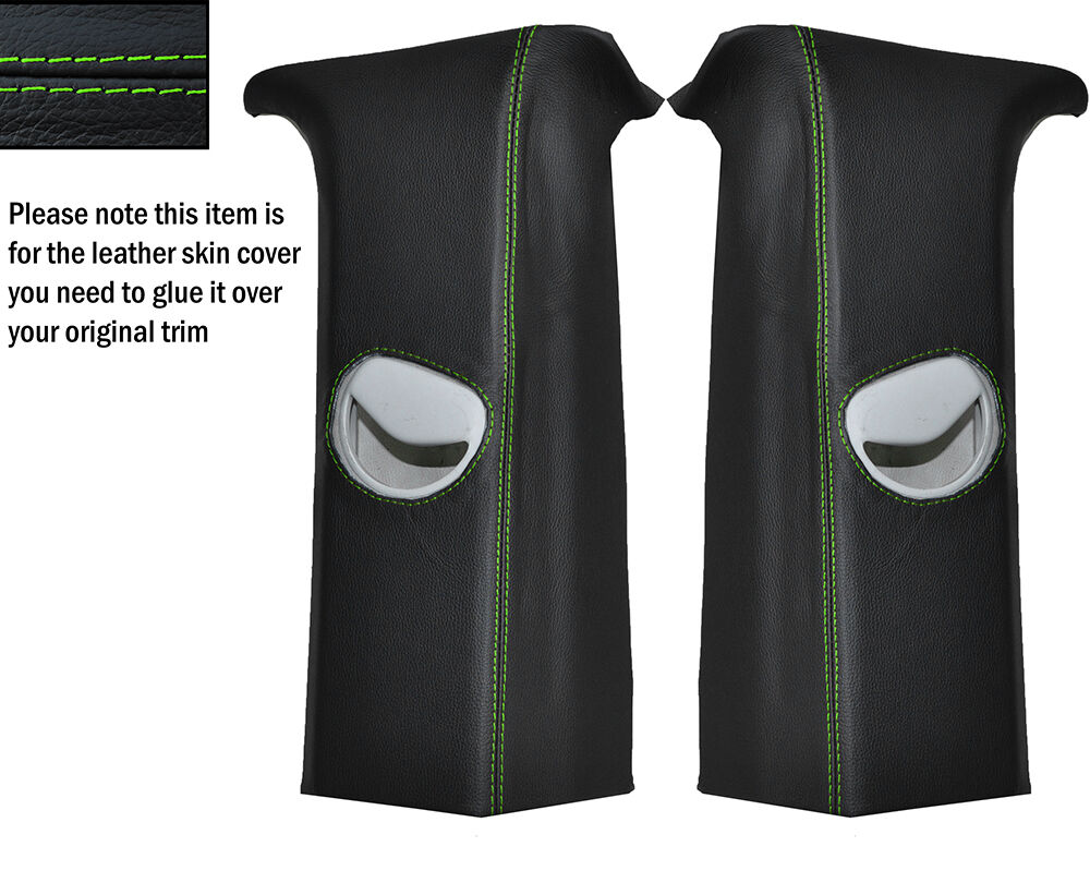 GREEN STITCH 2X C POST PILLARS SKIN COVERS FITS VW T5 TRANSPORTER CARAVELLE