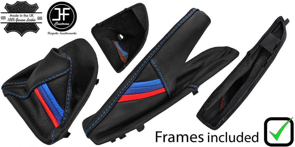 BLUE STITCH TRI STRIPE MANUAL GAITER SET + PLASTIC FRAME FOR BMW E81 E82 E87 E88