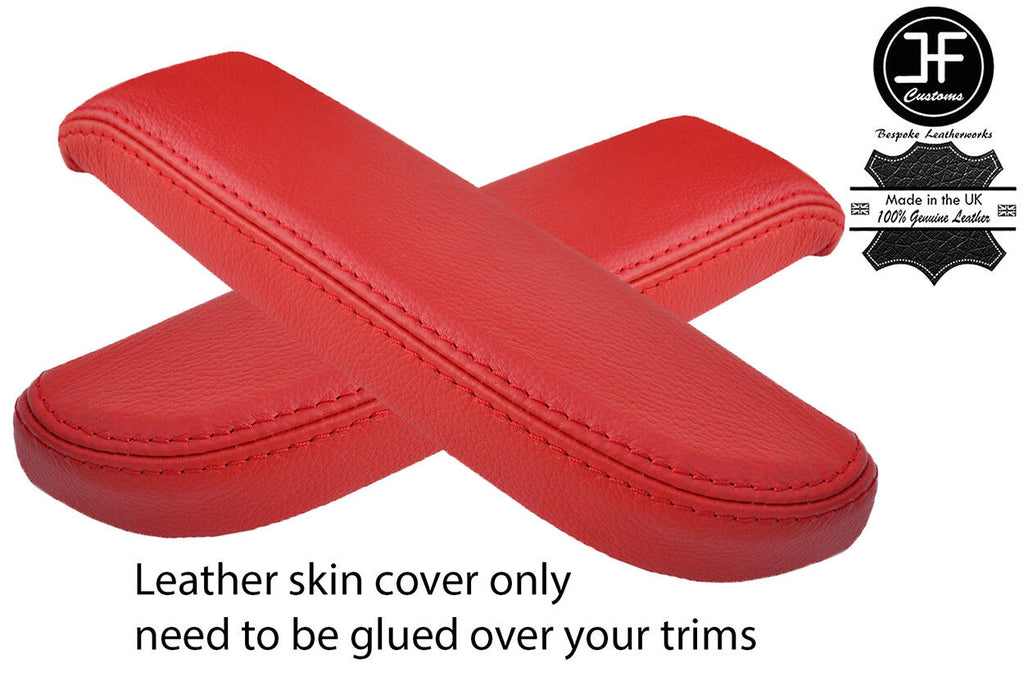 RED REAL LEATHER 2X FRONT DOOR ARMREST COVERS FOR TOYOTA LAND CRUISER 90-97
