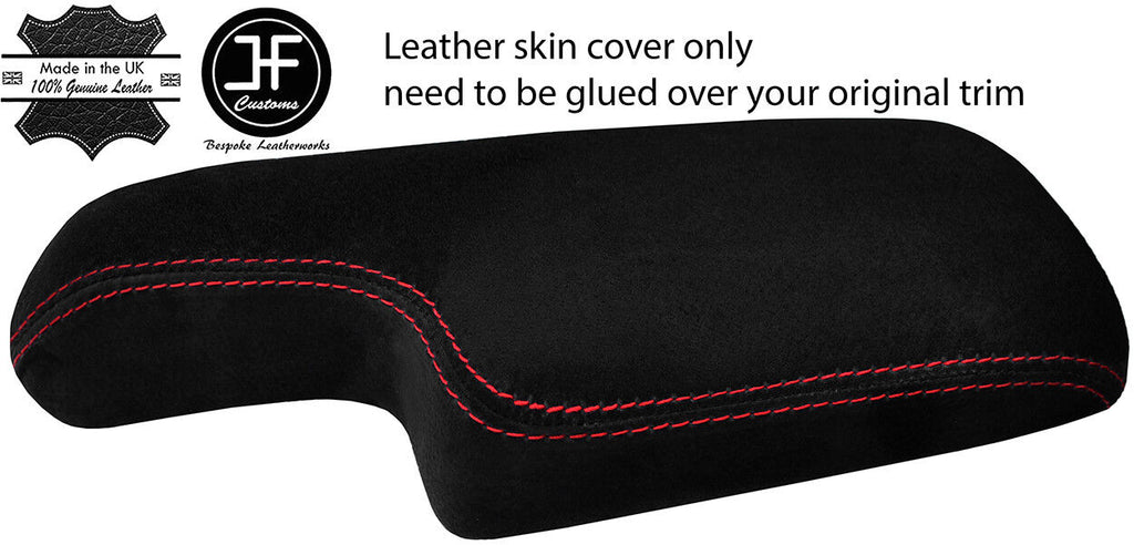 RED STITCHING REAL SUEDE ARMREST LID COVER FITS HONDA JAZZ 2015-2018 CUSTOM NEW