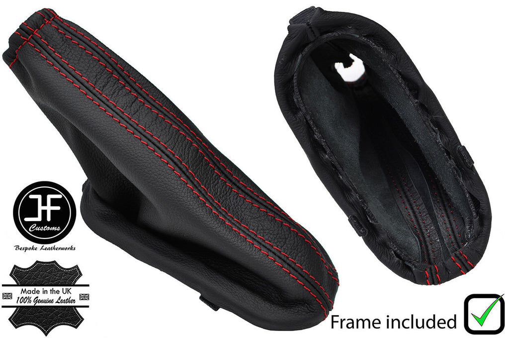 RED STITCH LEATHER HANDBRAKE + PLASTIC FRAME FOR FORD TRANSIT CONNECT 02-09