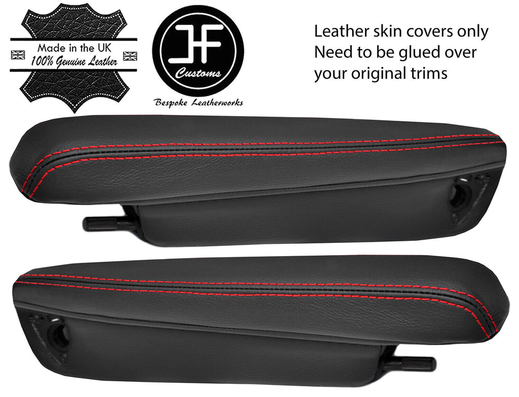 RED STITCH LEATHER 2X ARMREST COVERS FOR LAND ROVER FREELANDER 2004-2014