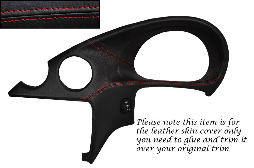 RED STITCH DASH SPEEDO SURROUND LEATHER SKIN COVER FITS FORD KA 1997-2008