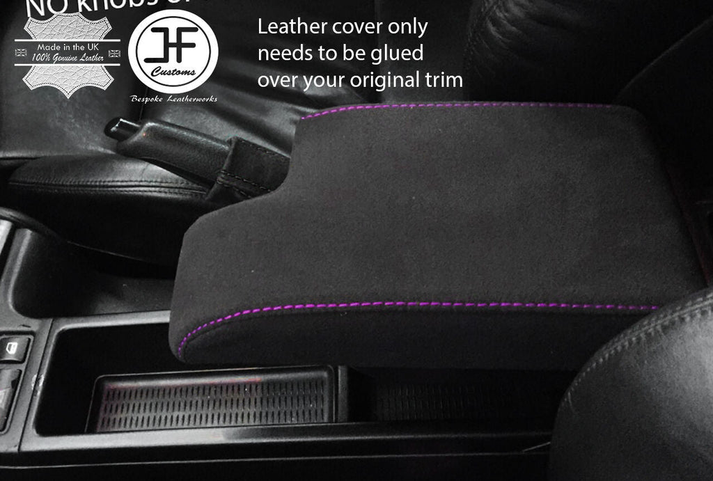PURPLE STITCHING REAL SUEDE ARMREST COVER FITS BMW 3 SERIES E46 1999-2005