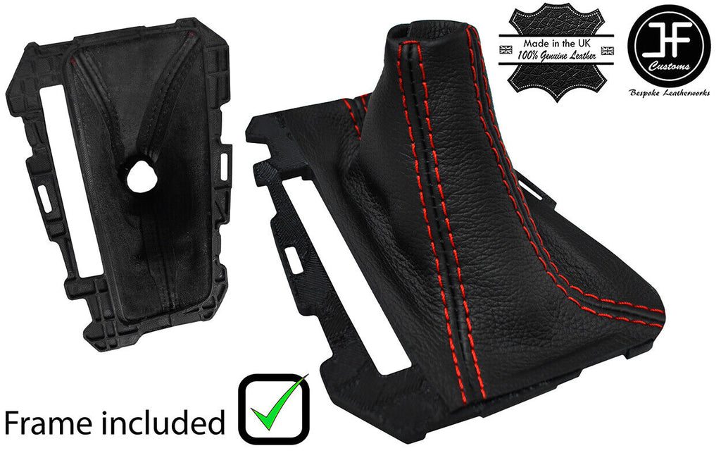 RED STITCH LEATHER AUTOMATIC GEAR GAITER+PLASTIC FRAME FITS FORD FOCUS 11-15