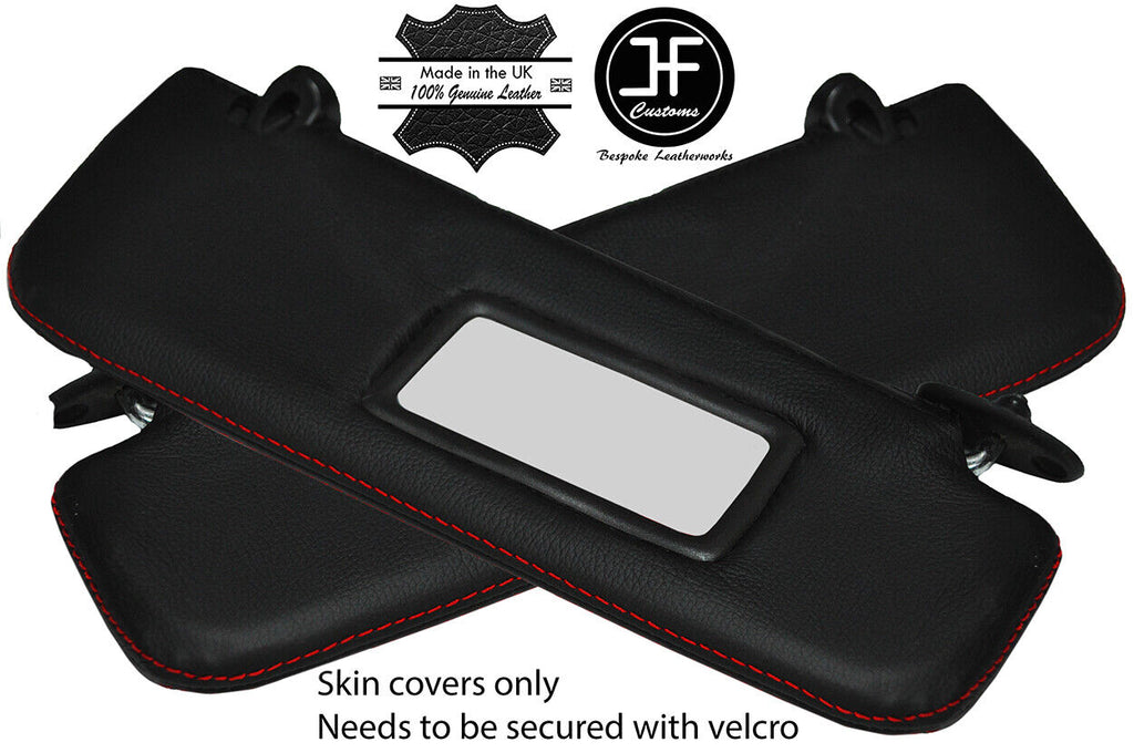 RED STITCH 2X SUN VISORS REAL LEATHER COVERS FITS HYUNDAI COUPE 1999-2001
