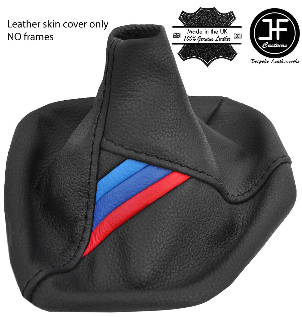 BLACK STITCH TRI STRIPES REAL LEATHER GEAR GAITER FOR BMW 5 SERIES E39 1995-2003
