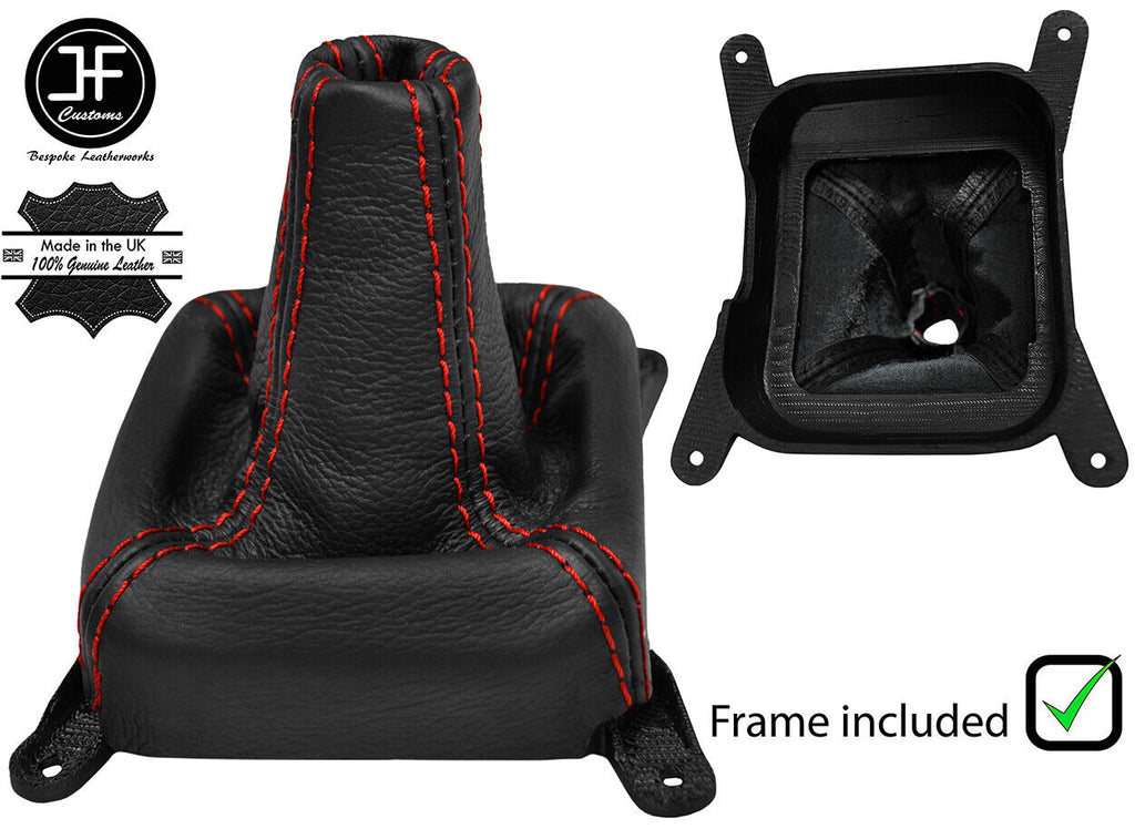 RED STITCH LEATHER GEAR GAITER+PLASTIC FRAME FOR MITSUBISHI LANCER EVO 1 2 3