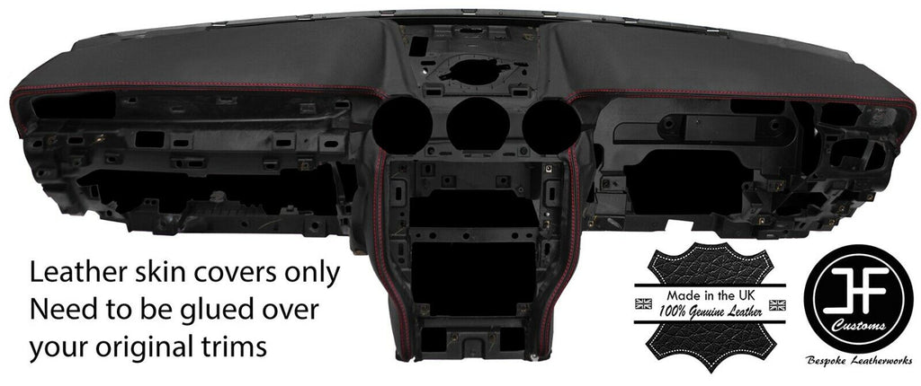 RED STITCH 2X TOP DASH PADS RADIO TRIM LEATHER COVERS FOR FORD MUSTANG 15-19