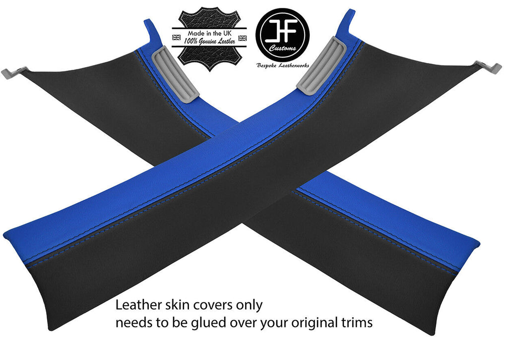 BLACK & BLUE REAL LEATHER 2X A PILLAR COVERS FOR VW T5 TRANSPORTER CARAVELLE