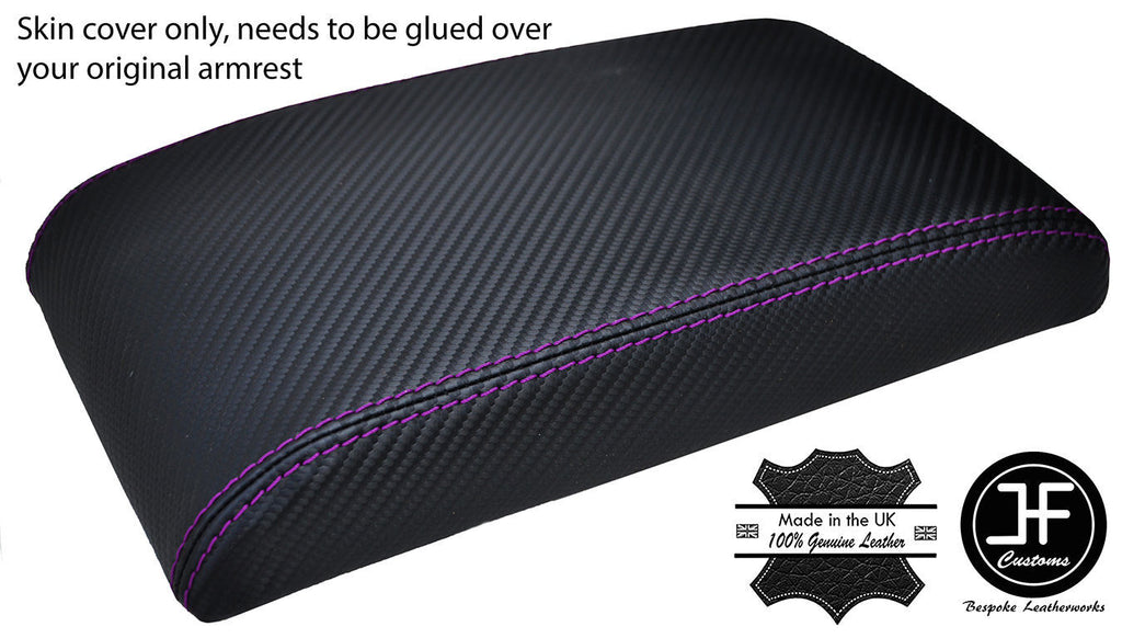PURPLE STITCH ARMREST CARBON VINYL COVER FITS HONDA CIVIC & TYPE R MK8 2006-2012