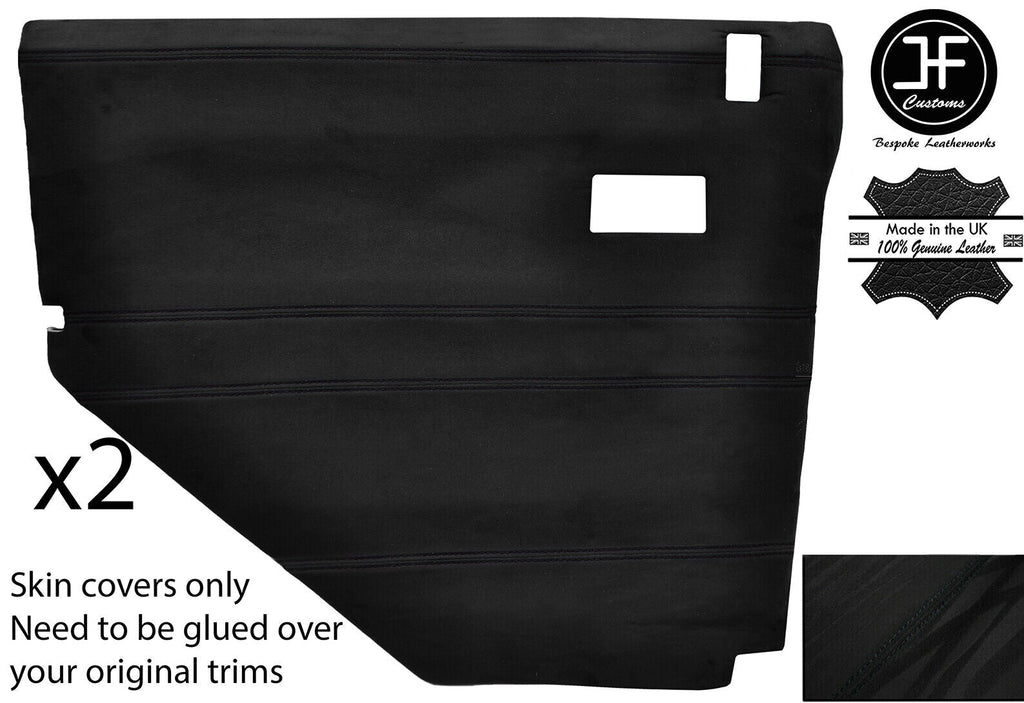 BLACK STITCH 2X REAR DOOR CARD LUXE SUEDE COVERS FITS DEFENDER 110 STYLE 2
