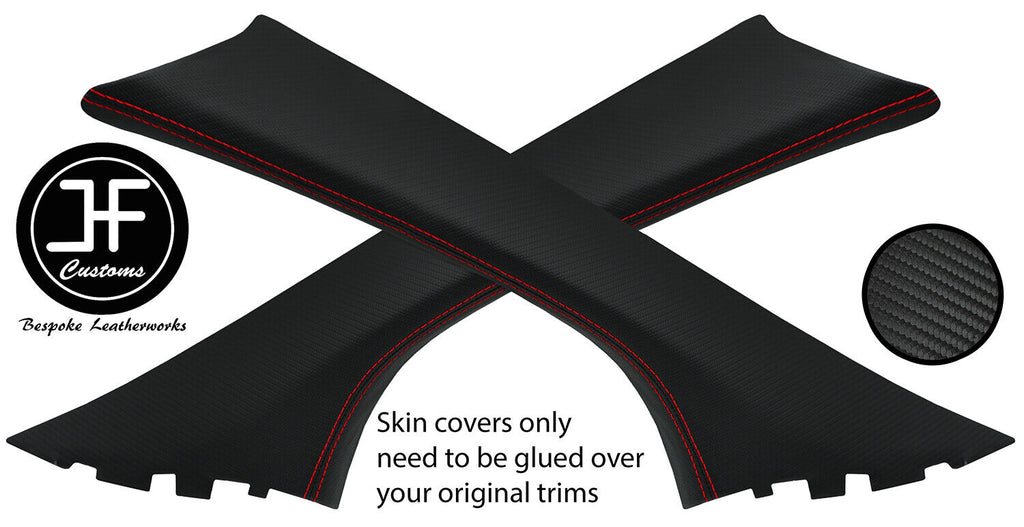 RED STITCH 2X A PILLAR CARBON VINYL COVERS FITS DODGE CALIBER 2006-2011
