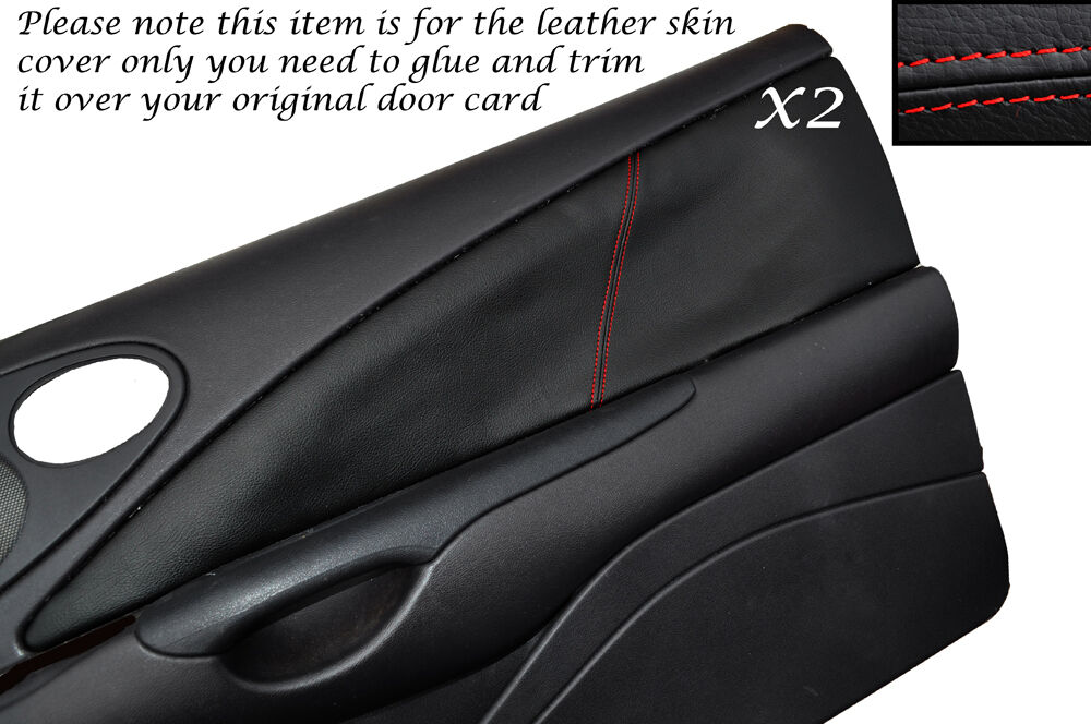 RED STITCH 2X DOOR CARD TRIM LEATHER SKIN COVERS FITS FORD PUMA 1997-2002