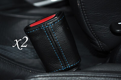 BLUE STITCH FITS BMW MINI ONE COOPER S 01-06 2X SEAT BELT STALK LEATHER COVERS
