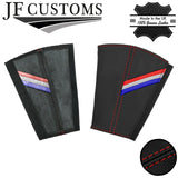D RED STITCH TRI STRIPES 2X SEAT BELT LONG COVERS FITS FORD MUSTANG 15-20