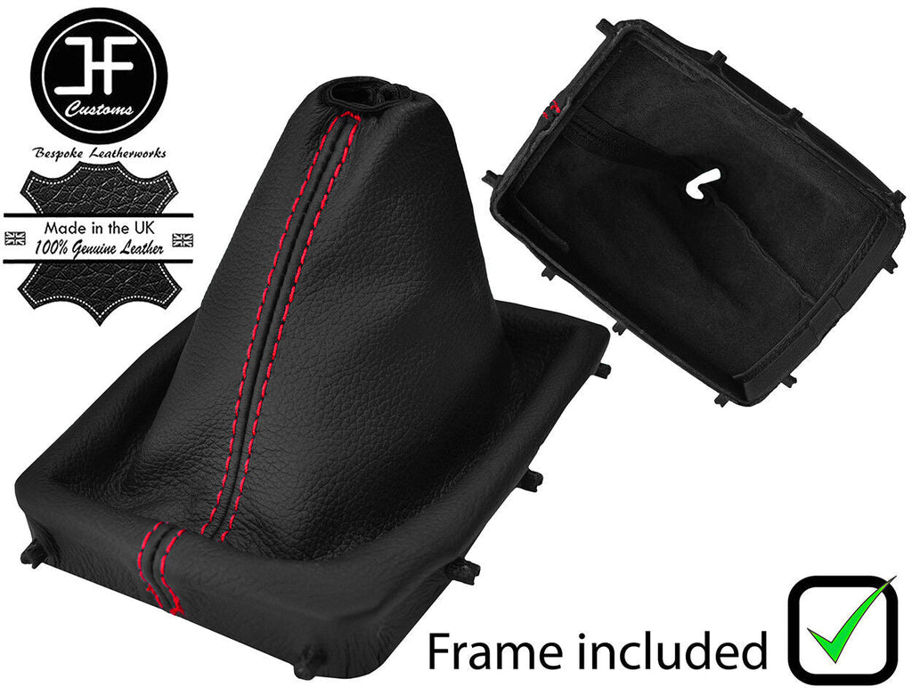 RED STITCH REAL LEATHER GEAR GAITER+PLASTIC FRAME FITS PEUGEOT 308 MK2 14-18
