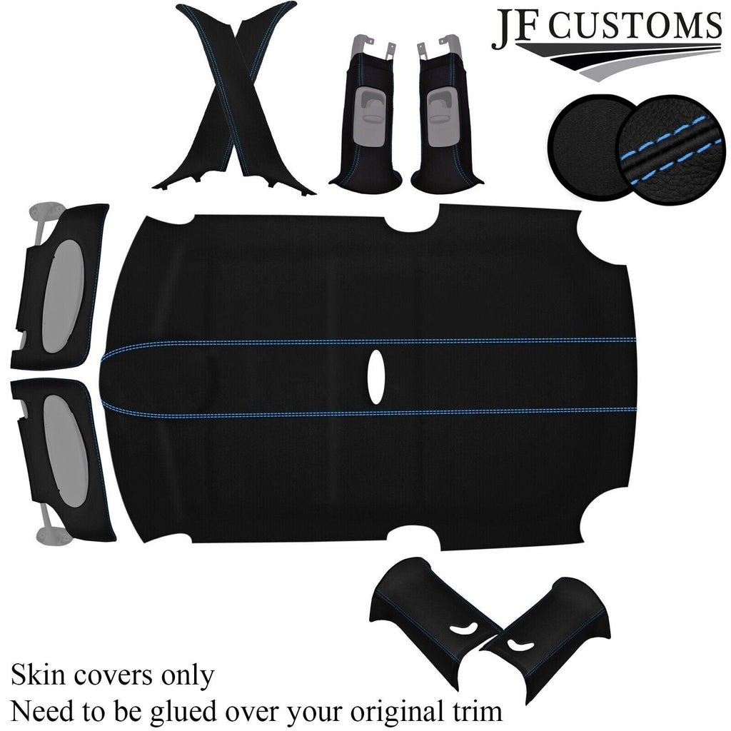 L BLUE STITCH LEATHER+SUEDE COVERS FOR BMW MINI R50 R53 01-06 TOP RECOVERY KIT