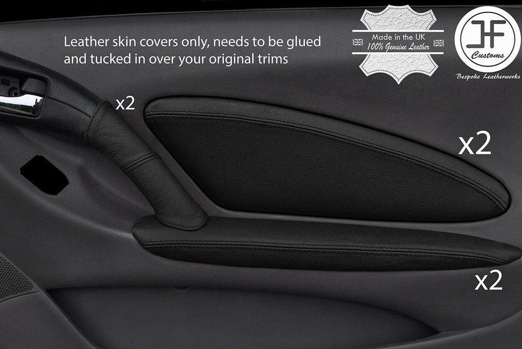 BLACK REAL LEATHER 2X FRONT DOOR CARD COVERS FITS TOYOTA CELICA MK7 1999-2005