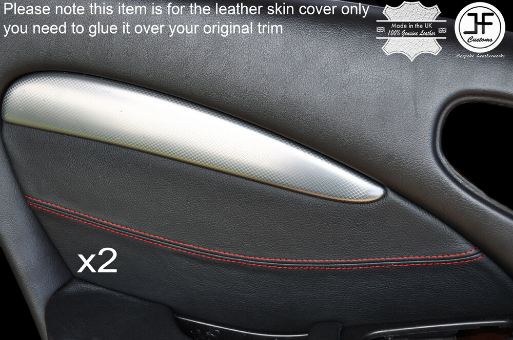 RED STITCH 2X REAR DOOR CARD TRIM LEATHER COVERS FITS JAGUAR S TYPE 1999-2007