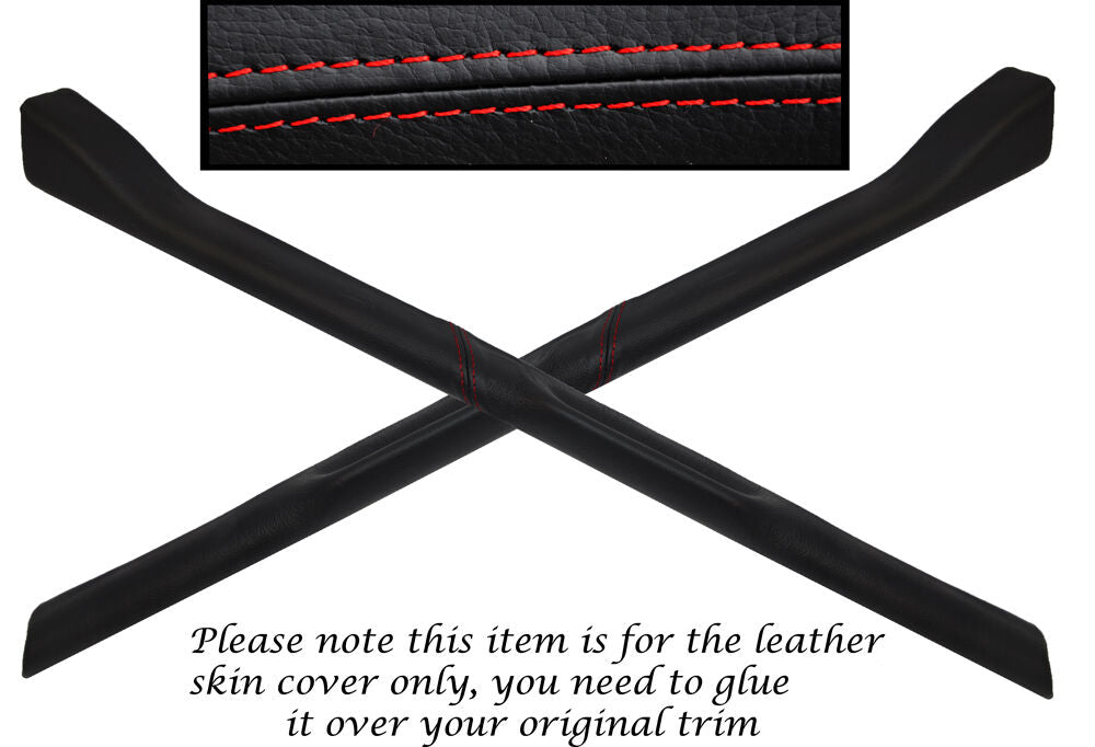 RED STITCH 2X TOP DOOR PANEL TRIM LEATHER SKIN COVERS FITS TRIUMPH TR6 69-76
