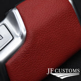 D RED LEATHER AUTO GEAR GAITER AND TOP KNOB COVER + FRAMES FOR AUDI A7 18-22