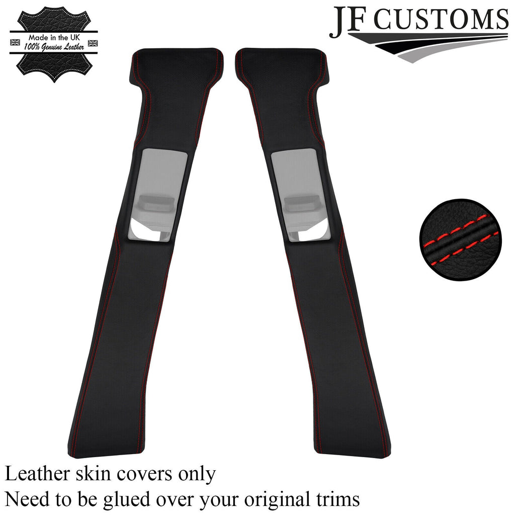 RED STITCH LEATHER 2X UPPER B PILLAR COVERS FOR MERCEDES W202 C CLASS 93-01