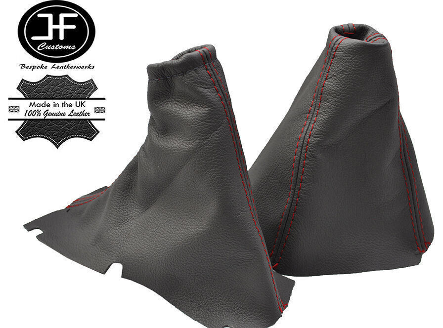 RED STITCH DARK GREY LEATHER FITS VOLVO S60 2000-2007 GEAR HANDBRAKE GAITER