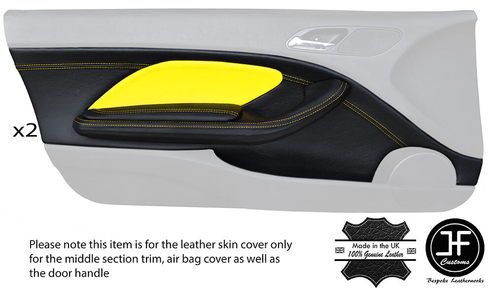 YELLOW STITCH 2X FRONT DOOR CARD TRIM LTHR COVERS FITS BMW E46 CONVERTIBLE COUPE