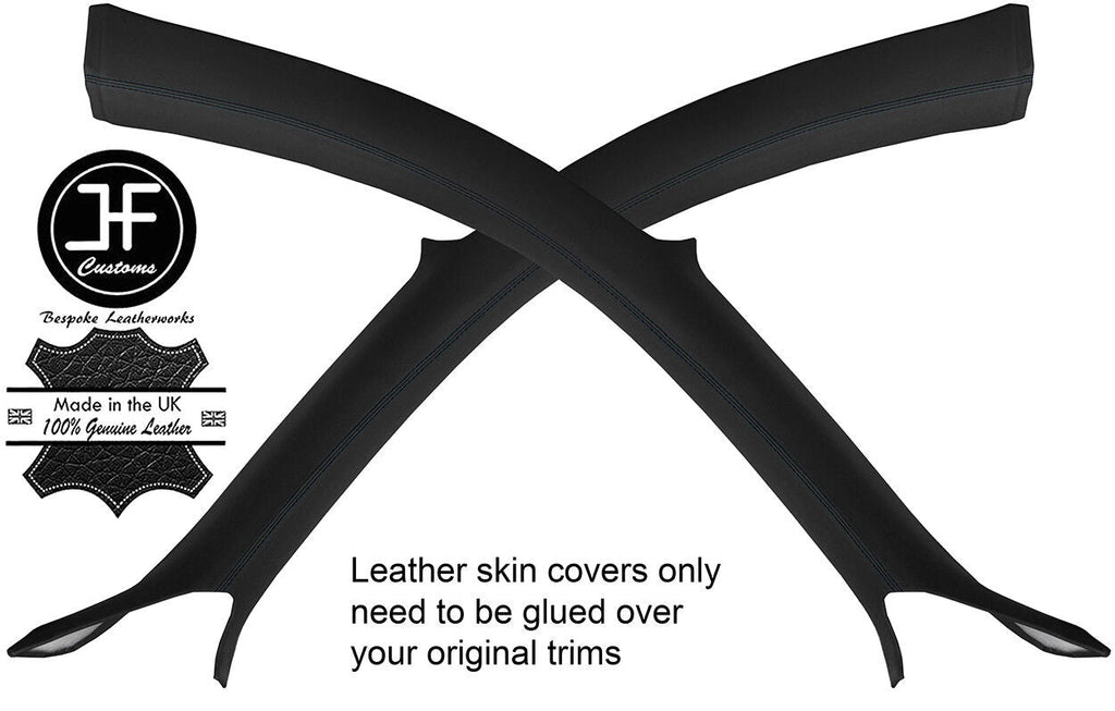BLACK STITCH 2X A PILLAR TOP GRAIN LEATHER COVERS FITS AUDI TT MK2 06-14 COUPE