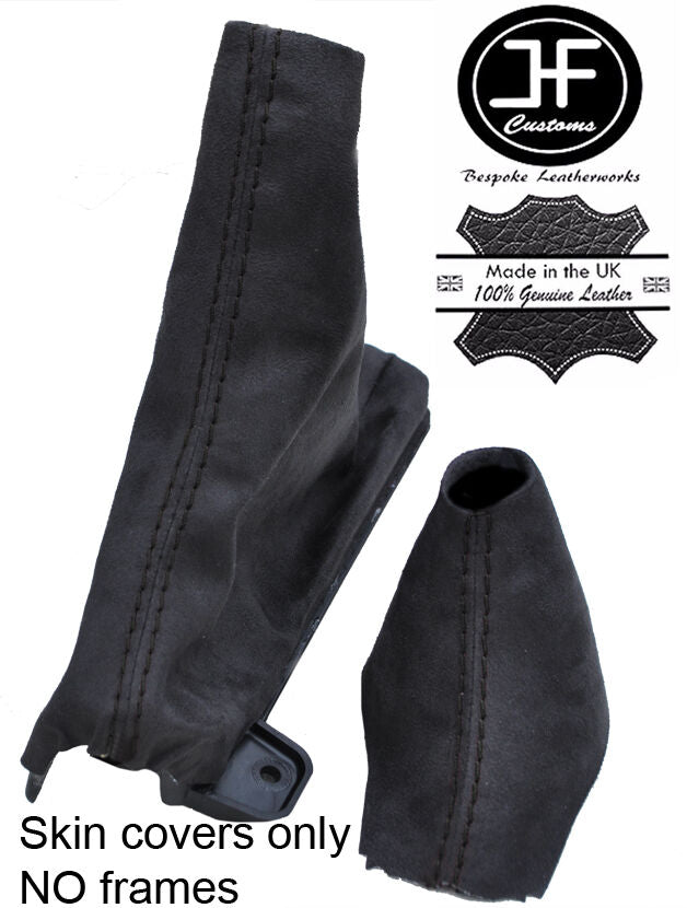 BLACK STITCH CHARCOAL PU SUEDE MANUAL GEAR HANDBRAKE SET FOR FORD MUSTANG 15-17