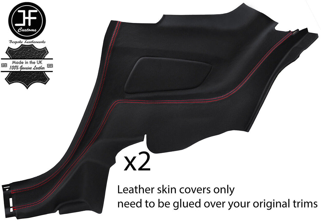 RED STITCH 2X REAR SIDE QUARTER PANEL LEATHER COVERS FITS FORD MUSTANG 15-18