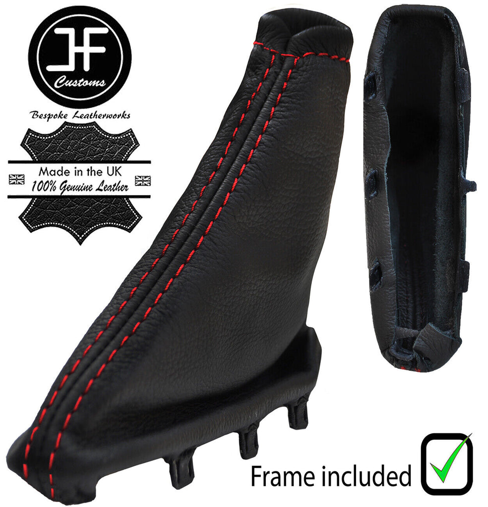 RED STITCH LEATHER HANDBRAKE GAITER+PLASTIC FRAME FOR VOLVO S40 V50 MK2 04-07