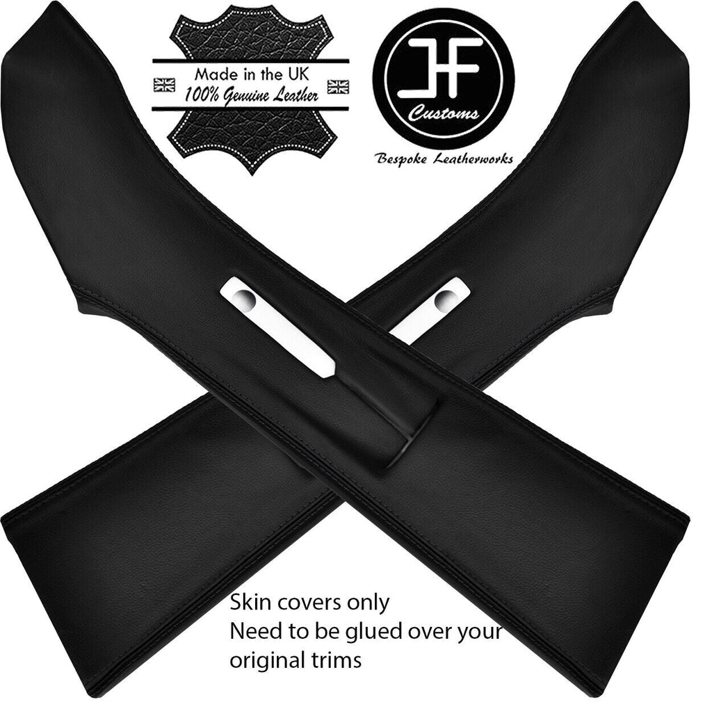 BLACK STITCH LEATHER 2X UPPER B PILLAR COVERS FITS VW T6 TRANSPORTER 2016-2019