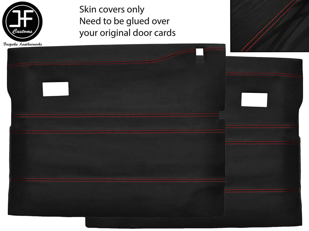 RED STITCH 2X FRONT DOOR CARD LUXE SUEDE COVERS FITS DEFENDER 90 110 STYLE 2