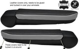 BLACK & GREY 2X REAL LEATHER ARMREST COVERS FITS VW T5 TRANSPORTER CARAVELLE