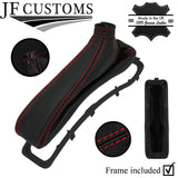 RED STITCH LEATHER HANDBRAKE GAITER + PLASTIC FRAME FITS ALFA ROMEO 156 03-06
