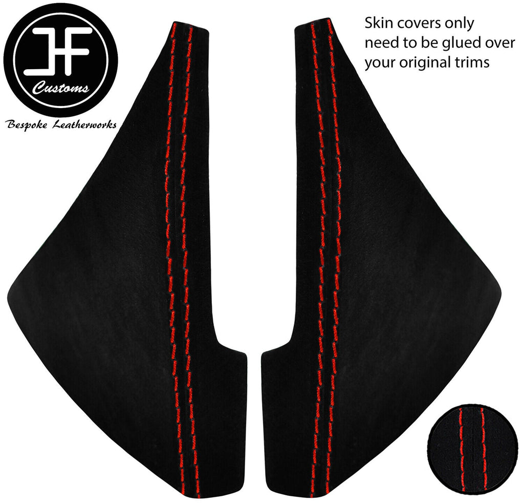 RED STITCH 2X TRIANGLE CONSOLE SIDE TRIM SUEDE COVERS FOR MAZDA MX5 MK3 05-08