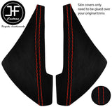 RED STITCH 2X TRIANGLE CONSOLE SIDE TRIM SUEDE COVERS FOR MAZDA MX5 MK3 05-08